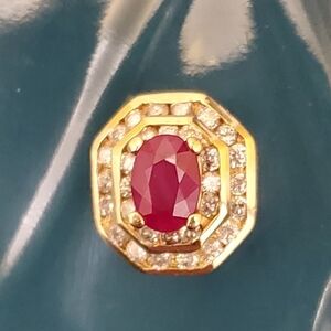 14K YG Ruby And Diamond Double Halo Slide Bracelet Charm By Richard Klein